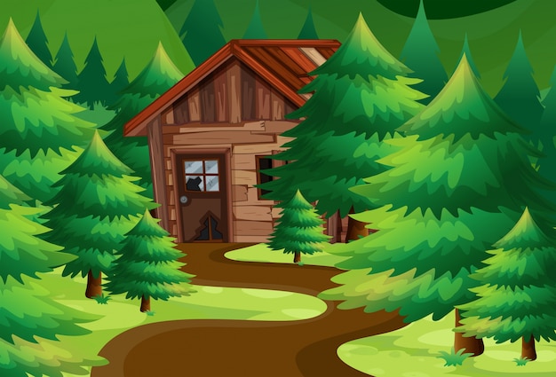 Vettore vecchio cottage in legno nei boschi