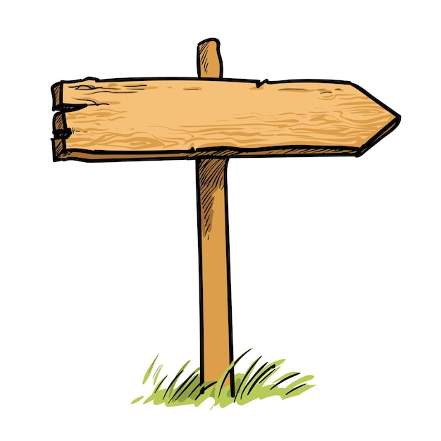 Old wooden direction sign sketch stile hand drawn vector illustration