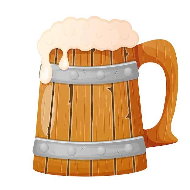 Old wooden mug with beer