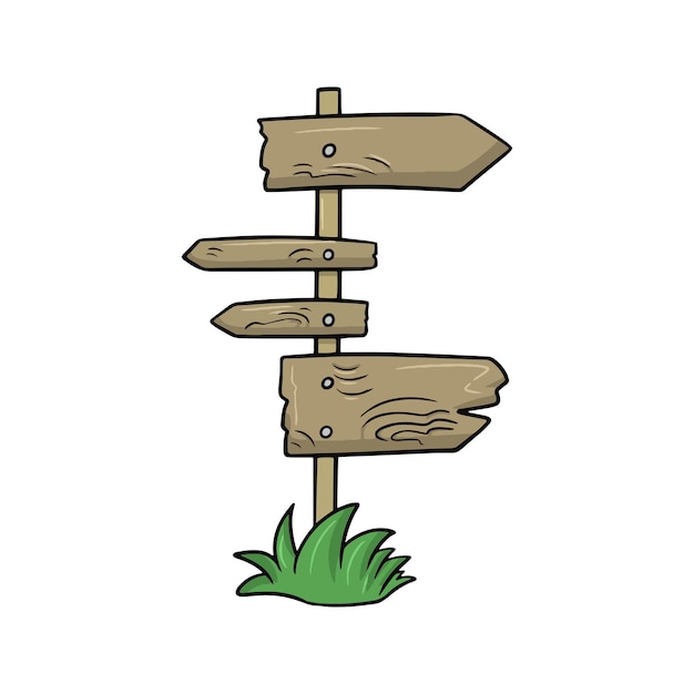 An old wooden pole with different pointers wornout pointers standing on the grass a vector