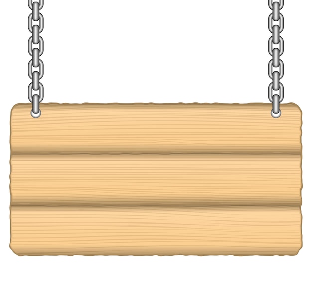 Old wooden sign on the chain, illustration