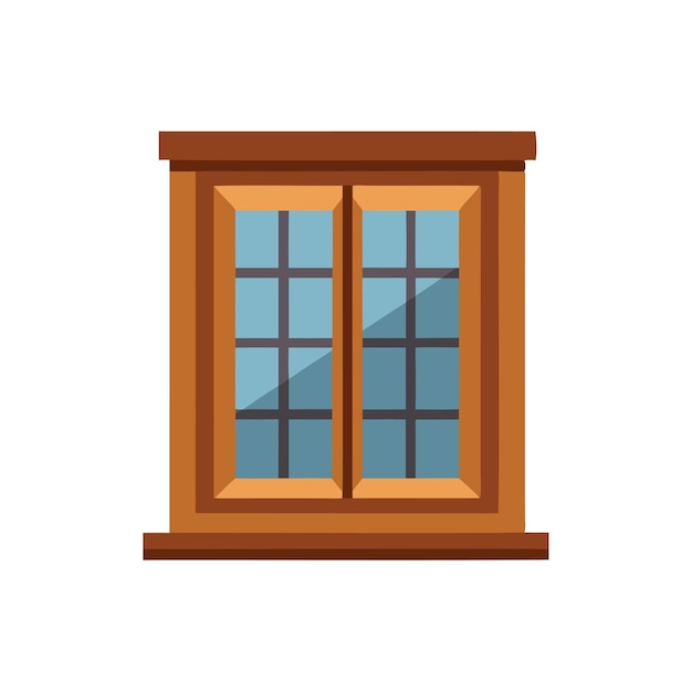 Old wooden window isolated flat vector illustration on white background