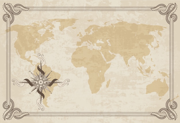 Old world map.  paper texture with border frame.