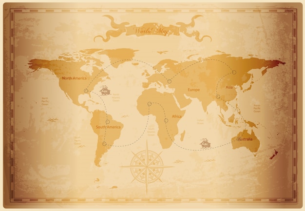 Vector old world map with vintage paper texture