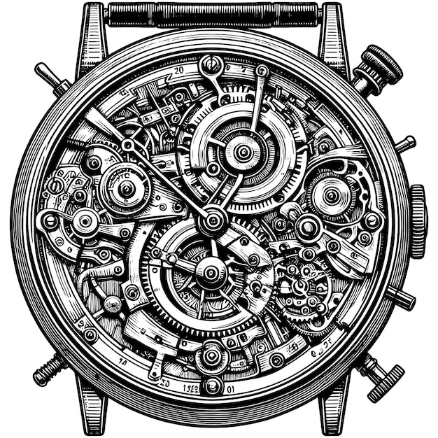 Старые наручные часы со сложным механизмом имитации векторного генеративного аи