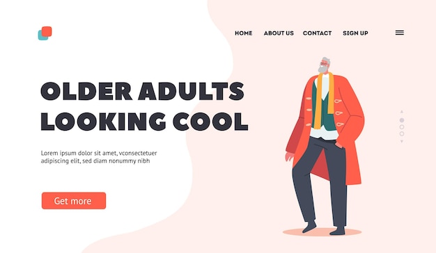 Older Adults Looking Cool Landing Page Template Trendy Mature Gentleman Wear Trendy Clothes Stylish Male Character