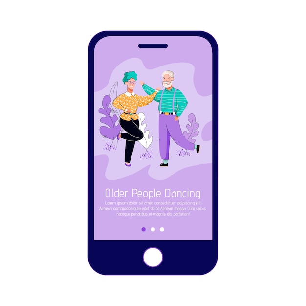 Older people dancing - phone screen with mobile app page