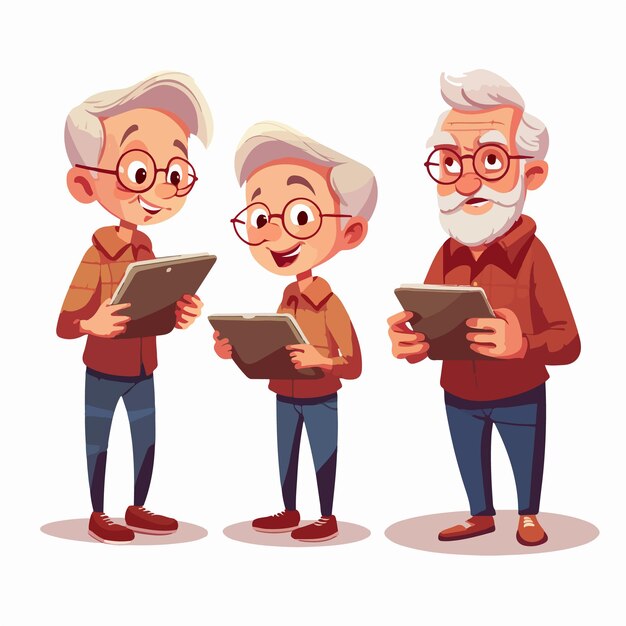 Vector older person with a digital pad grandfather with tablet vector artwork