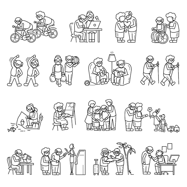 Vector older persons icon set, simple style