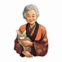 Vector older woman with cat