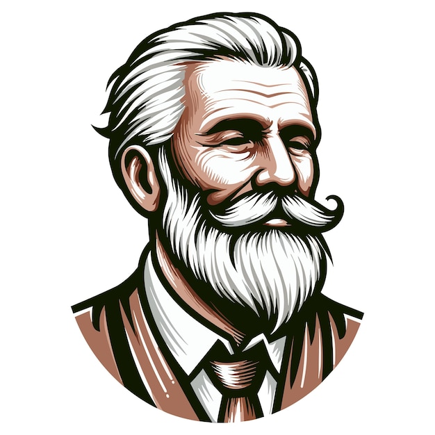 Vector oldman with a beard mustache man with a beard mustache and bow tie vector illustration