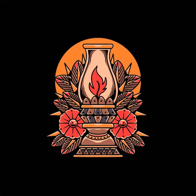 oldschool lantern tattoo vector design