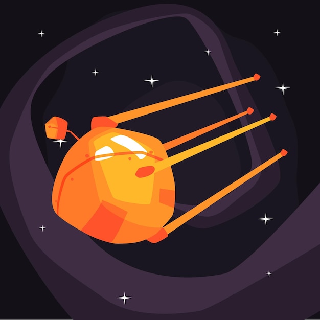 Oldschool orange Satellite Flying On Orbit