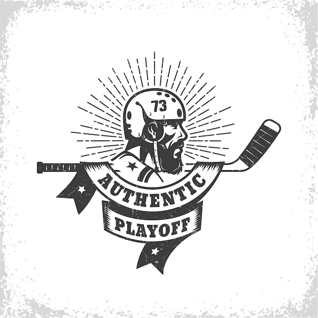 Oldschool vintage hockeylogo met bebaarde speler