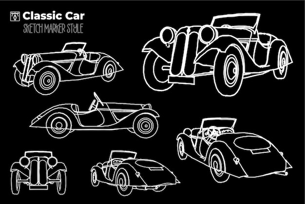 Oldtimer silhouet illustratie marker effect tekening bewerkbare gekleurde silhouetten