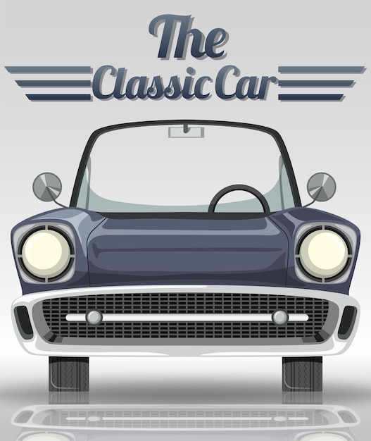 Oldtimer typografie design met klassieke auto op witte backgrou