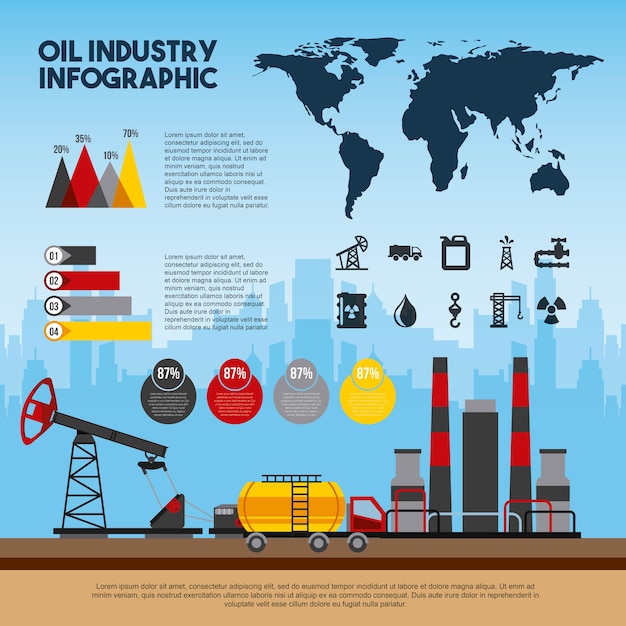 Olie-industrie infographic wereld proces petroleum