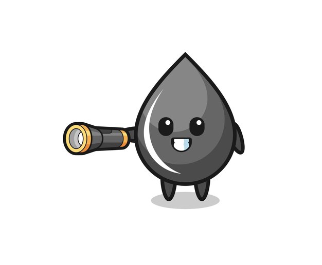 Oliedruppel mascotte met zaklamp schattig ontwerp