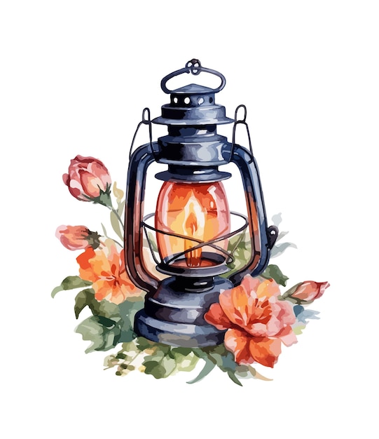 Olielamp met bloemen clipart geïsoleerde vectorillustratie