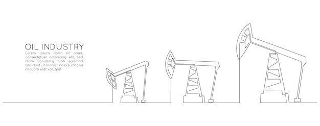 Oliepompen aansluitingen van een continue lijntekening pompstation en boortoren aardolieproductie en handel industrie in eenvoudige lineaire stijl energiecrisis concept bewerkbare beroerte vectorillustratie