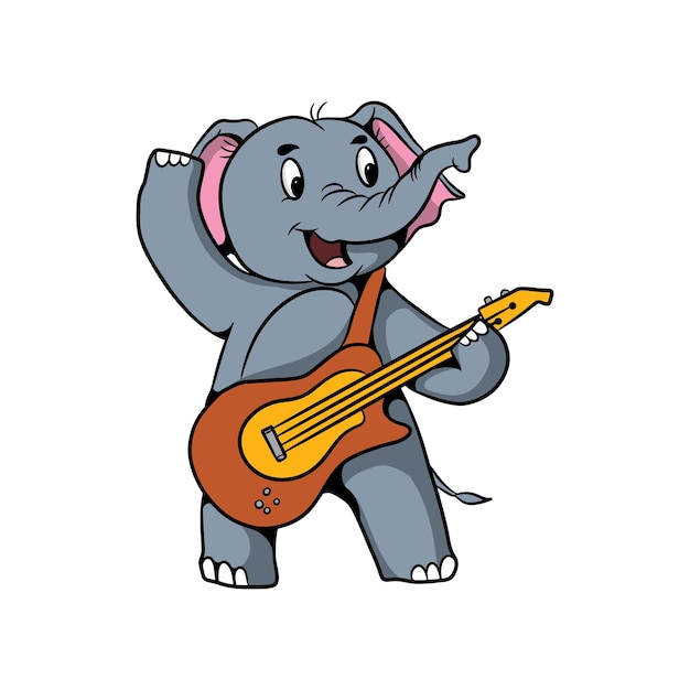 Vector olifant cartoon afbeelding ontwerp gitaar spelen