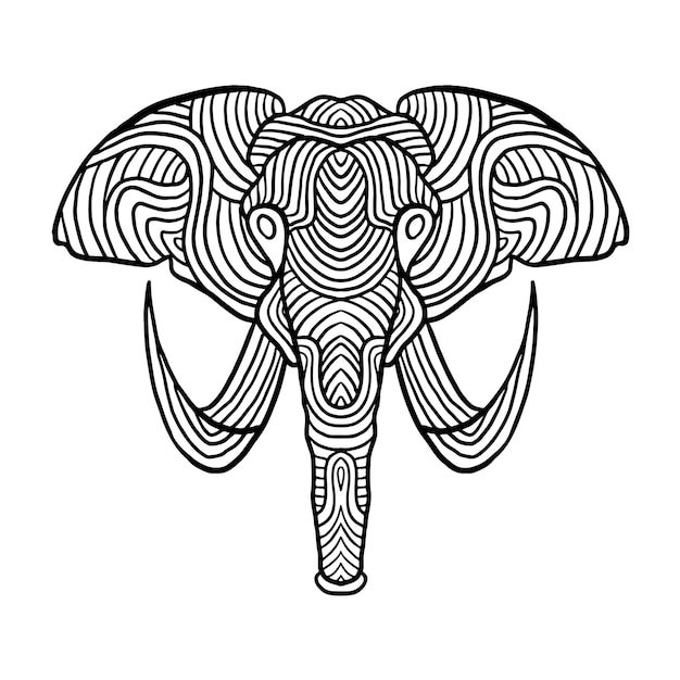 Olifant Dierenkop Zen Doodle Kleurplaat