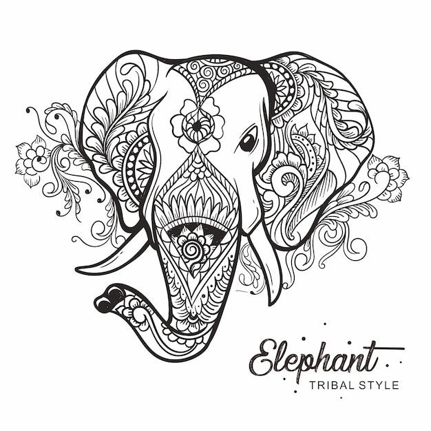 Vector olifant hoofd tribal stijl hand getrokken