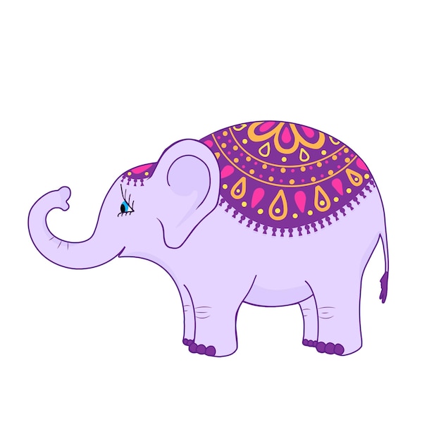 Olifant in indiase stijl. cartoon afbeelding voor afdrukken, achtergronden, wallpapers, verpakkingen, wenskaarten, posters, stickers, textiel, seizoensgebonden ontwerp. geïsoleerd op een witte achtergrond.