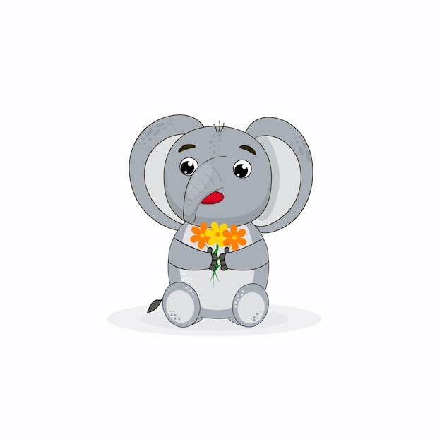 Olifant met gele en oranje bloemen lente vector illustratie