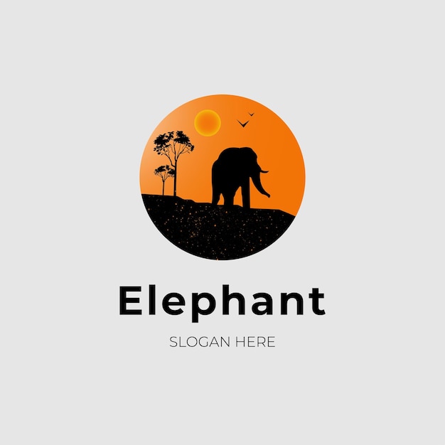 Olifant met zonsondergang logo symbool vector pictogram illustratie grafisch ontwerp