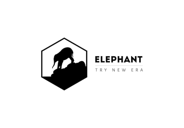 Olifant naar beneden logo silhouet pictogram in veelhoek