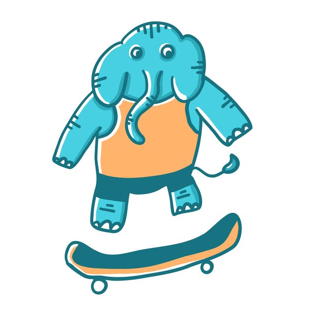 Olifant op een skateboard in tekenfilmstijl