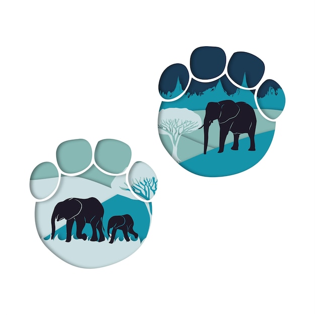 Olifant Paw Print Paper Cut Animal Vector en illustratie