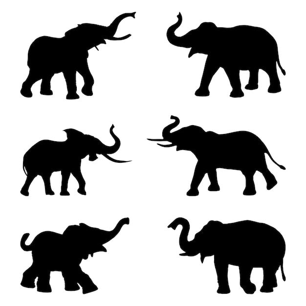 olifant silhouet set collectie geïsoleerd zwart op witte achtergrond vector illustratie