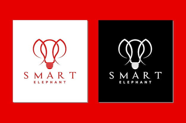 Olifant Think Smart Logo Design Logo Combinatie tussen Elephant en Light Bulb Vector Design