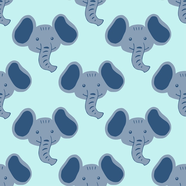 Olifantpatroon naadloos in stijl uit de vrije hand. hoofd dieren op kleurrijke achtergrond. vectorillustratie voor textielprints, stof, banners, achtergronden en wallpapers.