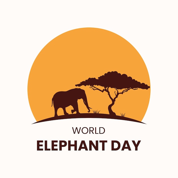 Vector olifantssilhouet en zonsondergang vectorillustratie goed voor de dag van de wereldolifant