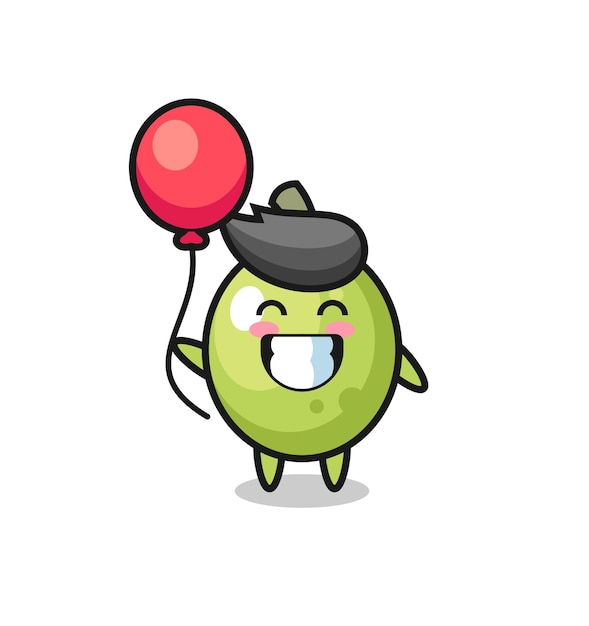 Olijfmascotteillustratie speelt ballon, schattig stijlontwerp voor t-shirt, sticker, logo-element