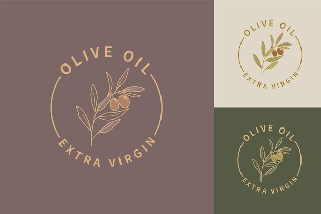 Olijfolie extra vierge logo's, etiketten set. Geïsoleerde olijftak voor elegant sjabloonontwerp voor olijfolieverpakkingen. Natuurlijke en biologische olijvenboerderij. Vector illustratie.