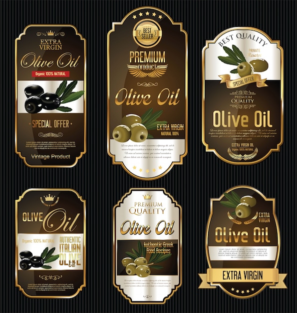 Vector olijfolie gouden etiketten