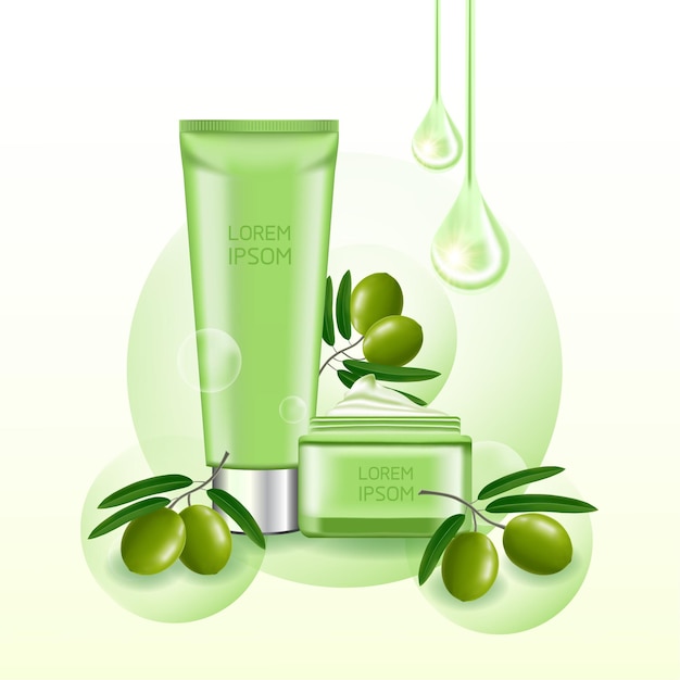 Bellezza verde oliva e illustrazione elegante cosmetica.