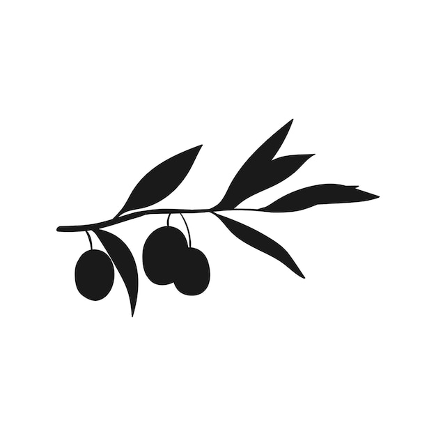 Olive branch in black color Label for olive oil producers packaging design for olives Siluet natural fruits