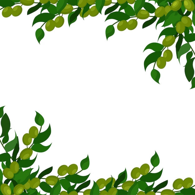 自然な緑の要素とテキストベクトルイラストのスペースとオリーブの枝の背景カード
