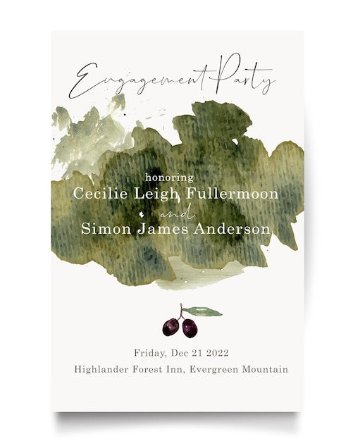 Olive fruit green engagement party wedding watercolor