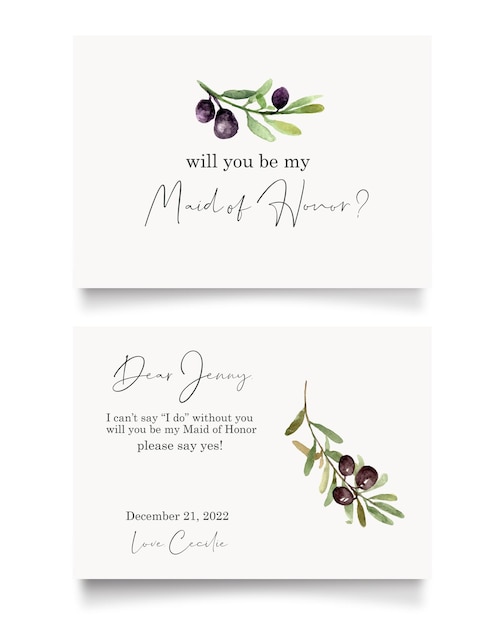 Olive fruit green watercolor bridesmaid maid of honor invitation