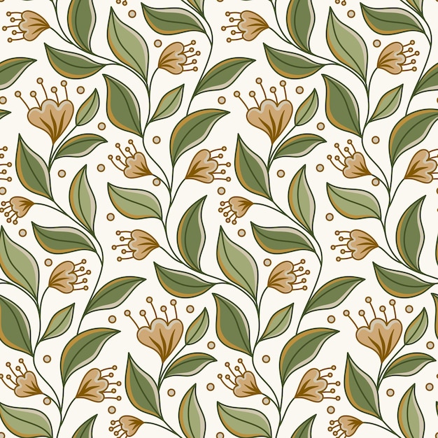 Olive green floral vector seamless pattern design