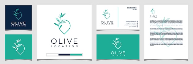 Vector olive location logo template with line style art. logo business card and letterhead