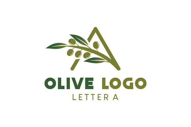 Olive logo design with letter A concept natural green olive vector illustration