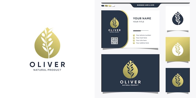 Оливковый логотип с каплей воды в современном стиле, логотип и дизайн визитной карточки