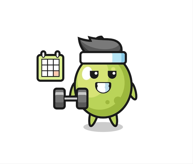 olive mascot cartoon doing fitness with dumbbell , cute style design for t shirt, sticker, logo element